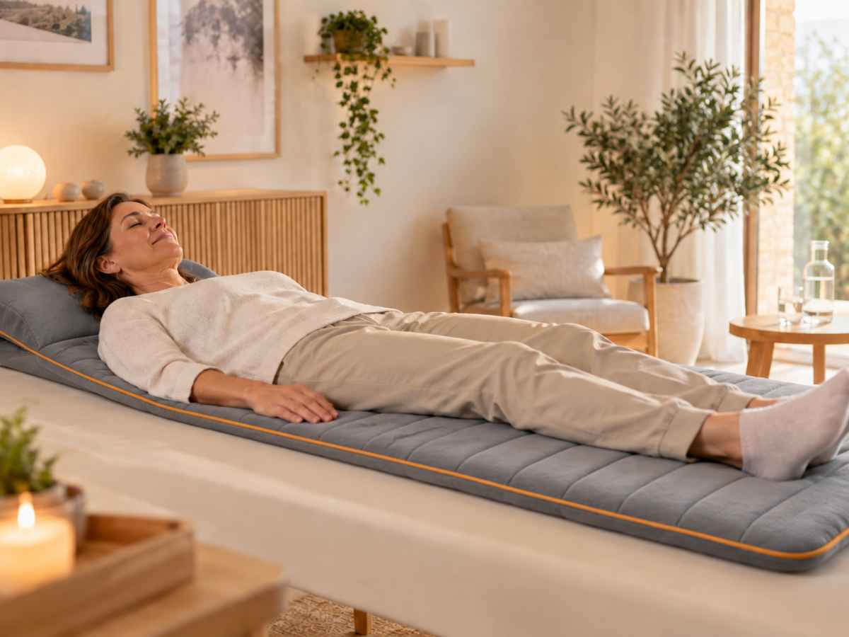 Persona tumbada durante una sesión de terapia BEMER en Girona